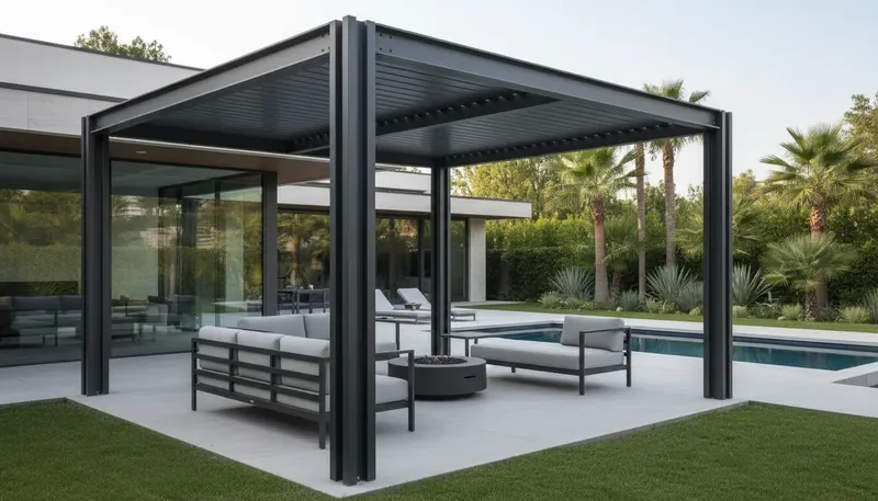 פרגולת אלומיניום מעוצבת עם חיבורים מדויקים