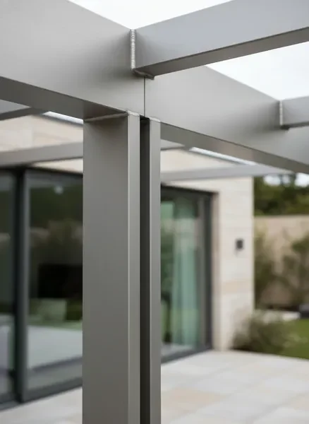 פרט אדריכלי של חיבור אלומיניום מוברש